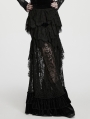 Black Gothic Layered Ruffles Lace Mermaid Maxi Skirt