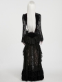 Black Gothic Layered Ruffles Lace Mermaid Maxi Skirt