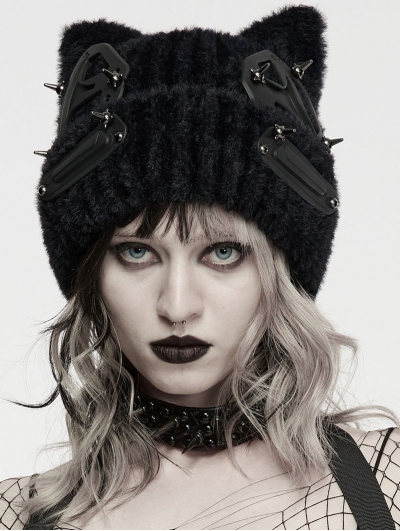 Black Gothic Punk Cat Ear Futuristic Hat