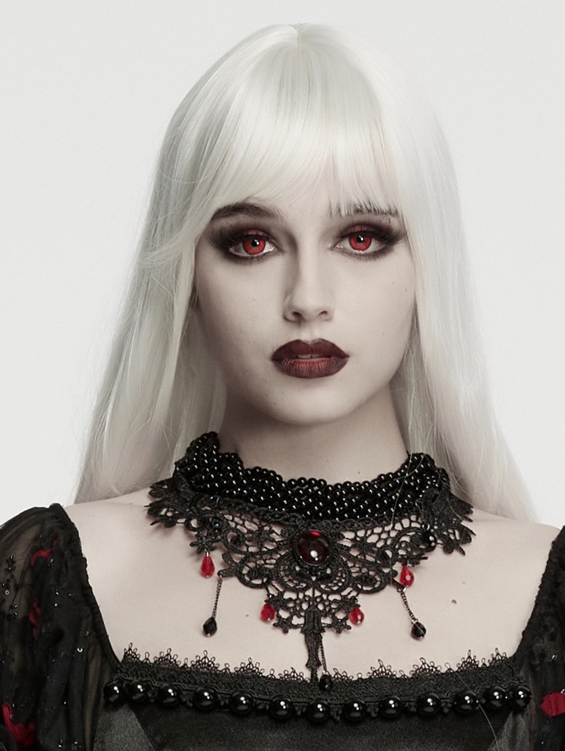 Black and Red Crystal Glamorous Gothic Lace Choker