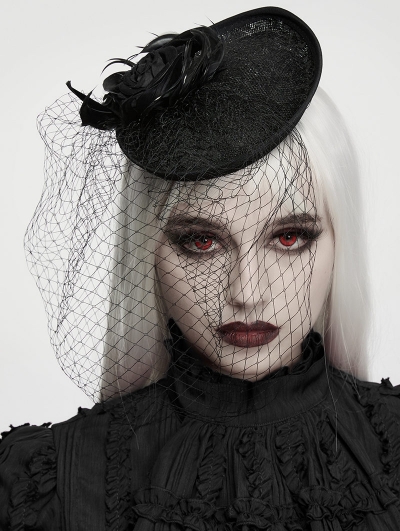 Black Gothic Rose Feather Formal Hat