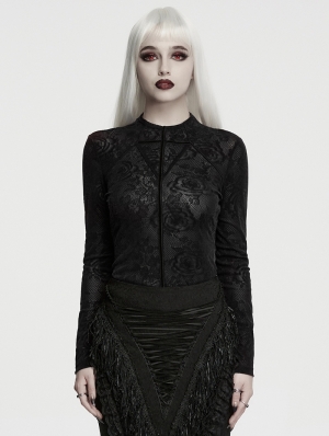 Black Rose Printed Gothic Base T-Shirt for Women