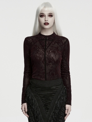 Red Rose Printed Gothic Base T-Shirt for Women