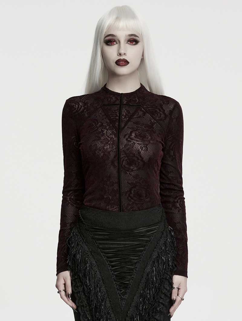 Red Rose Printed Gothic Base T-Shirt for Women