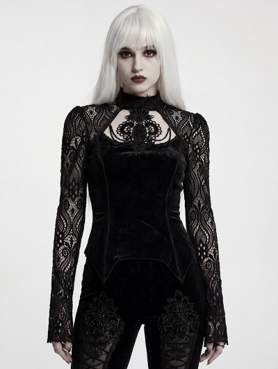 Black Gothic Gorgeous Embossed Velvet Shirt for Women