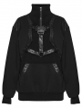 Black Gothic Punk Handsome Stand Collar Sweatshirt for Women