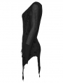 Black Gothic Rose Printed Asymmetric T-Shirt for Women