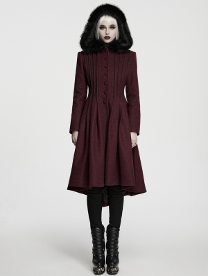 Red Elegant Gothic Fur Hood Coat for Women