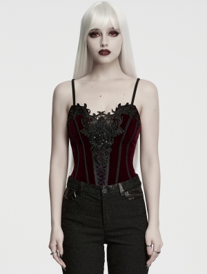 Red and Black Gorgeous Gothic Lace Applique Corset Top for Women
