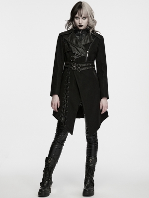 Black Gothic Punk Asymmetrical Lapel Jacket for Women