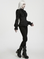 Black Gothic Embroidered Ruffled Shirt for Women