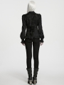 Black Gothic Embroidered Ruffled Shirt for Women