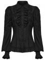 Black Gothic Embroidered Ruffled Shirt for Women