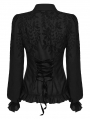Black Gothic Embroidered Ruffled Shirt for Women