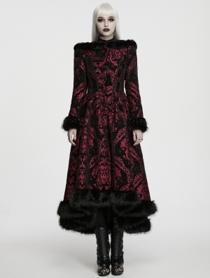 Red and Black Gothic Elegant Vintage Stand Collar Jacket for Women