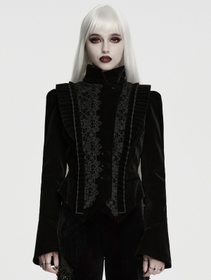 Black Gothic Dark Lace Velvet Coat for Women