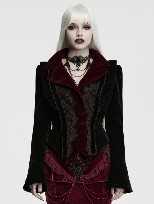 Black Gothic Dark Blood Lace Velvet Coat for Women