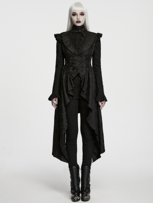 Black Gothic Irregular Ruffled Tailcoat Vest for Women