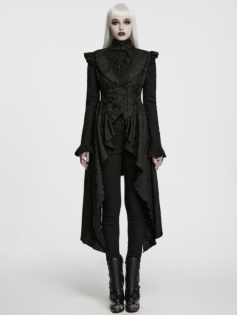 Black Gothic Irregular Ruffled Tailcoat Vest for Women