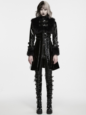 Black Gothic Punk Patent Leather Jacket for Women
