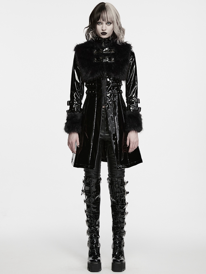 Black Gothic Punk Patent Leather Jacket for Women