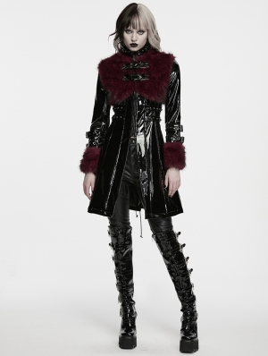Black and Red Gothic Punk Patent Leather Jacket for Women