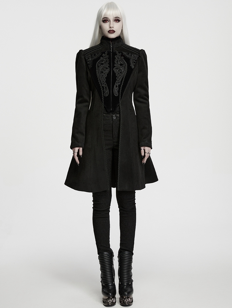 Black Gothic Vintage Court Applique Coat for Women