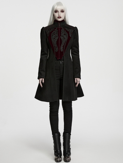 Black and Red Gothic Vintage Court Applique Coat for Women