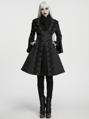 Black Gothic Noble Embroidered Beaded Lace Trim Jacket for Women