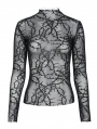 Black Gothic Thorns Sheer Mesh Long Sleeve Top for Women
