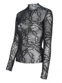 Black Gothic Thorns Sheer Mesh Long Sleeve Top for Women