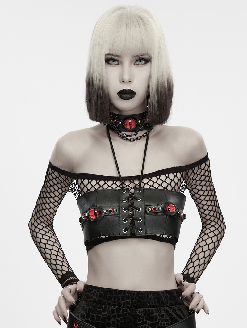 Black Punk Gothic Red Evil Eye Bra