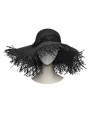 Black Gothic Witch Fringed Floral Wide Brim Straw Hat