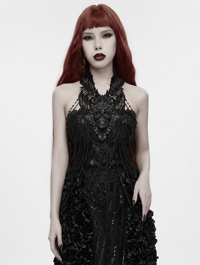 Black Gothic Dark Skull Chest Chain Harness