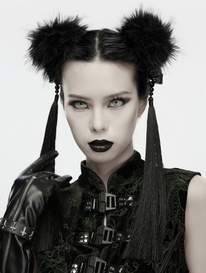 Black Gothic Cyber Chinese Style Skull Headwear