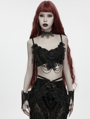 Black Gothic Rose Lace Chain Bralet