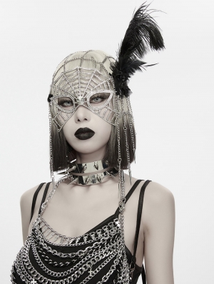 Silver Vintage Gothic Feather Masquerade Mask