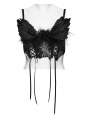 Black Gothic Vintage Angel Fluffy Feather Lace Up Bralet
