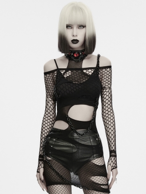 Black Gothic Sexy Ripped Chain Top for Women