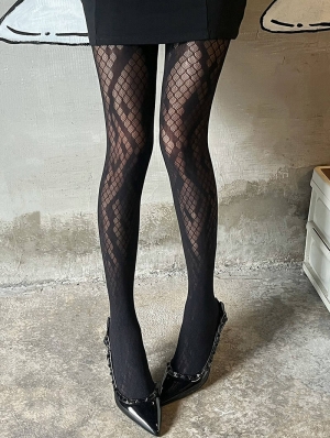 Black Gothic Diamond Pattern Fishnet Tights