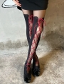 Black and Red Gothic Lace-Up Spliced Tights