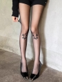 Black Gothic Cute Cat Flocked Pattern Tights