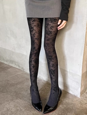 Black Rose Flocked Retro Gothic Tights
