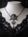 Silver Angel Wing Gothic Double Serpent Pendant Necklace