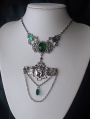 Silver Gothic Green Crystal Scarab Beetle Pendant Necklace