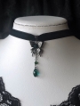 Black Velvet Gothic Green Crystal Butterfly Pendant Choker