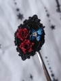 Black Gothic Blood Rose Blue Butterfly Frame Ring