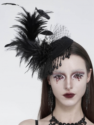 Black Gothic Skull Feather Tassel Headdress