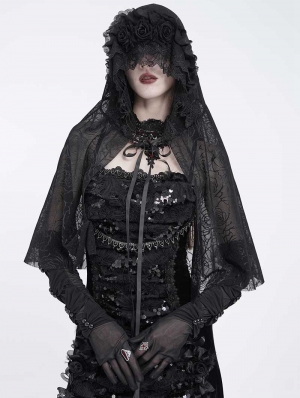 Black Gothic Rose Patterned Mesh Mantilla Veil