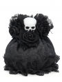 Black Gothic Skull Rose Drawstring Pouch Bag